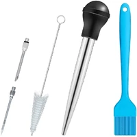turkey baster set stainless steel syringe kit with silicone bulb needle brush bbq seasoning tool suitable for family restaurant