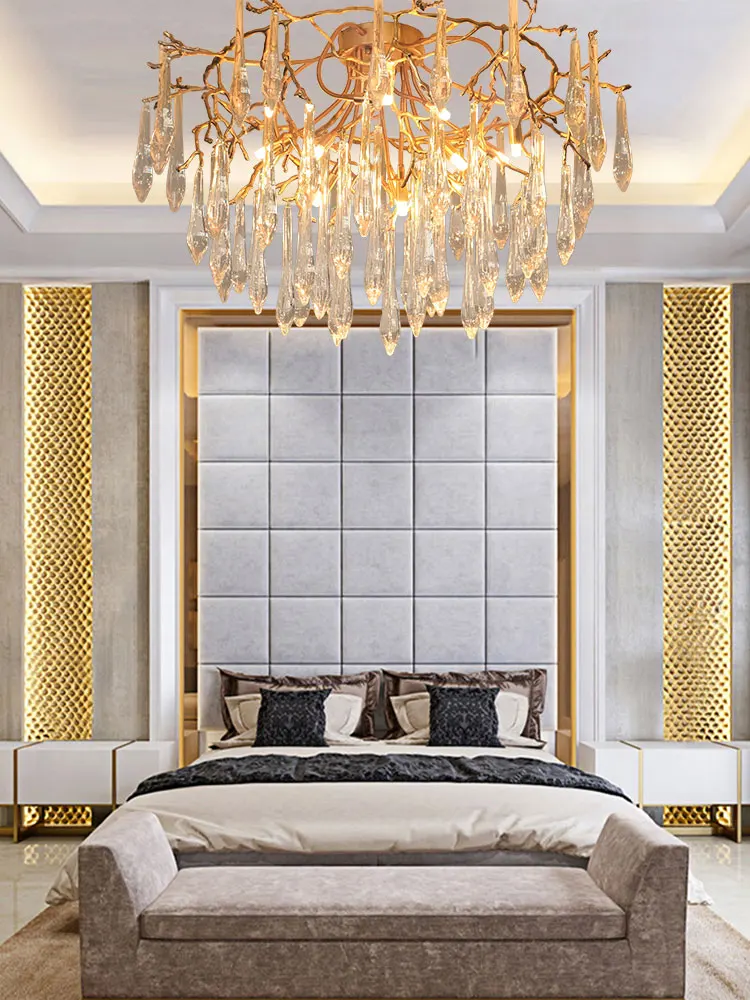 

European style copper living room crystal chandelier 2019 new restaurant chandelier light luxury atmosphere bedroom villa tree