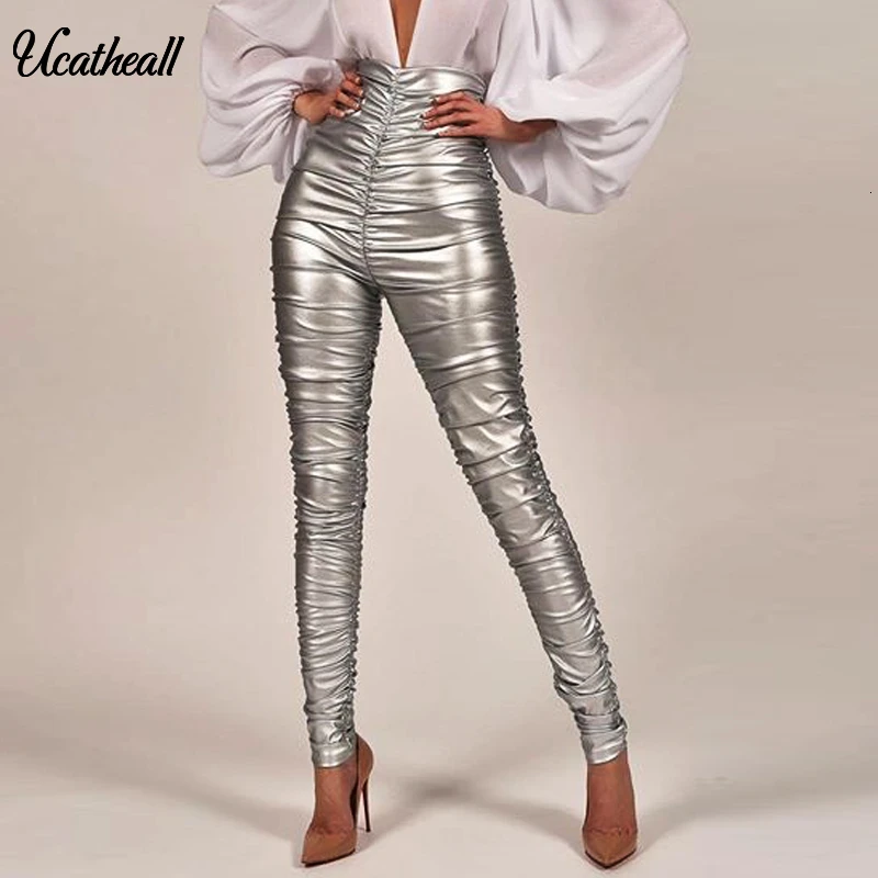 Женские брюки из искусственной кожи Hiigh эластичные длинные капри на молнии с