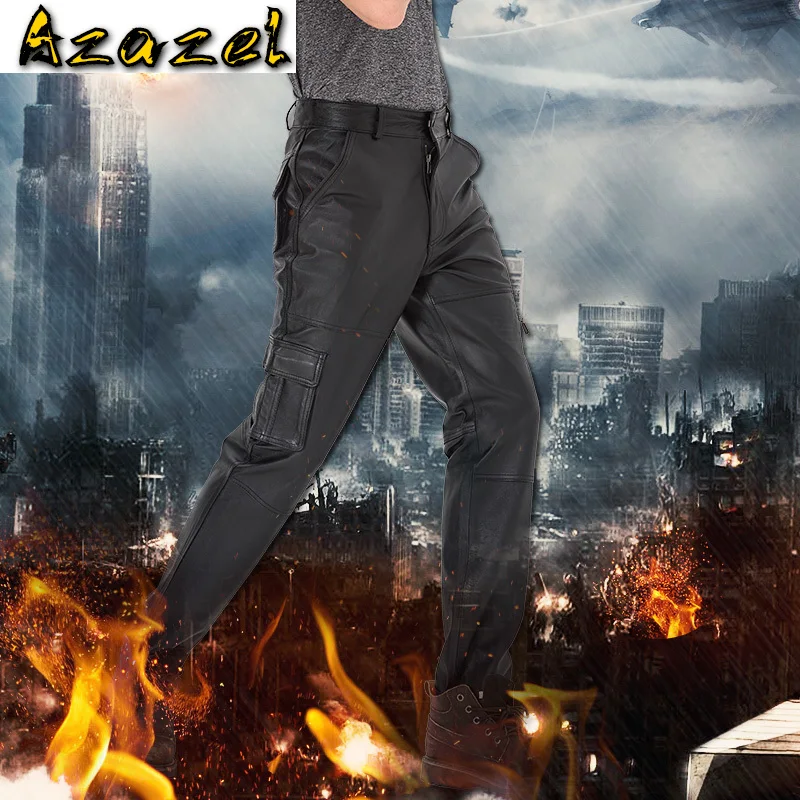 Лидер продаж новинка мужские брюки из натуральной кожи для среднего возраста