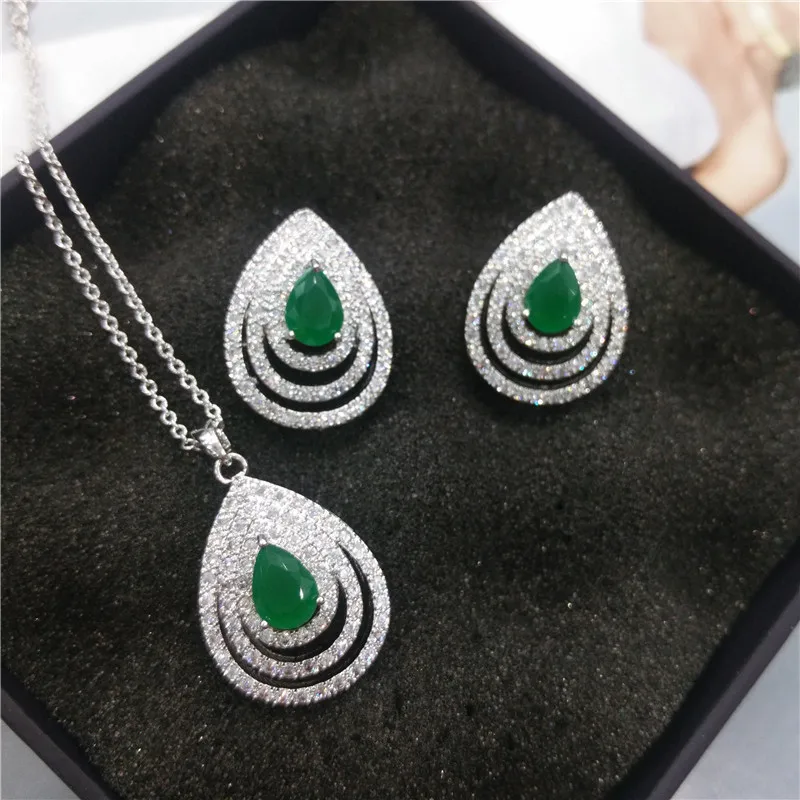 Серьги подвески в форме цветка и груши с фианитом|drop set|jewelry sets flowersjewelry earrings |