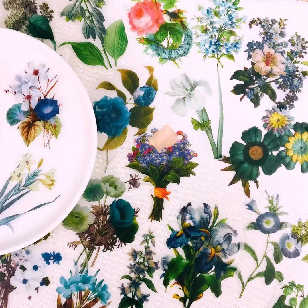 

60PCS Vintage Romantic Flower Sulfuric Acid Paper Sticker DIY Scrapbook Base Collage Diary Happy Planner Gift Seal Decoration