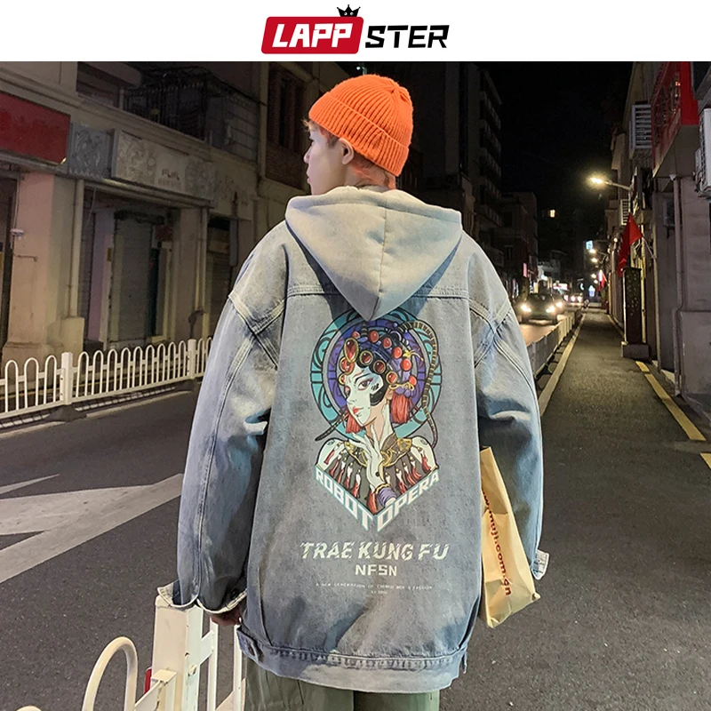 Мужская джинсовая куртка с капюшоном в стиле панк |