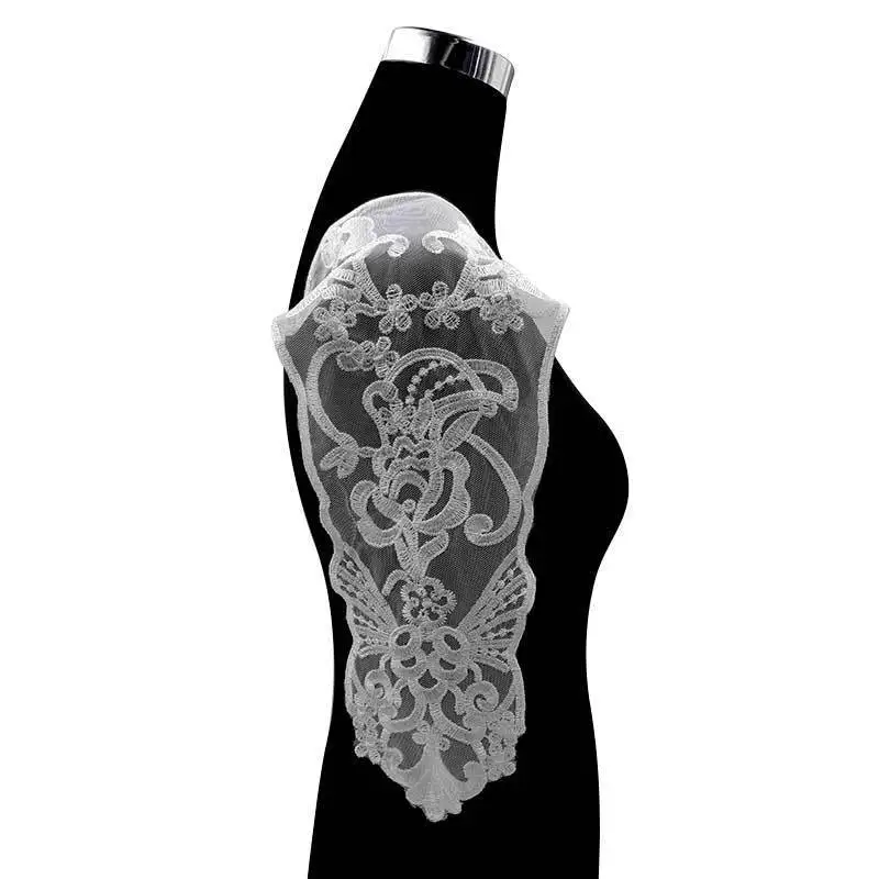 4PCS/Set Luxury White Wedding Dress Lace Fabric Applique Flowers Embroidery Trim Collar Corsage Scrapbooking DIY Sewing Supplies