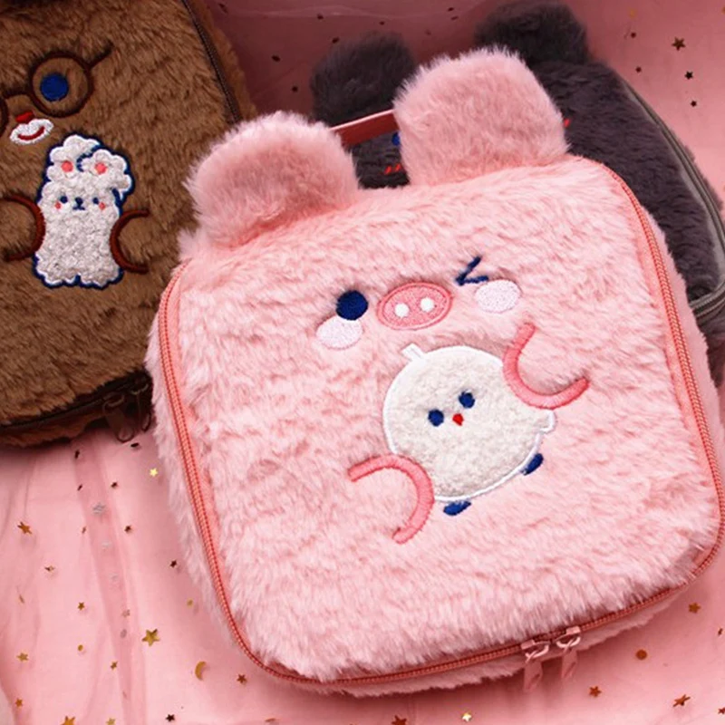 

Kawaii Bear Cat Pig Oversized Cosmetic Bag Pencil Case Soft Cute Stationery Pouch School Home Organizer Plush Case