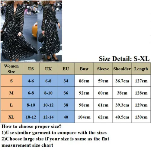 

Women 2019 Boho Sexy Long Maxi Wrap Dress Black Polka Dot Long Sleeve Deep V-Neck Evening Party Beach Dresses