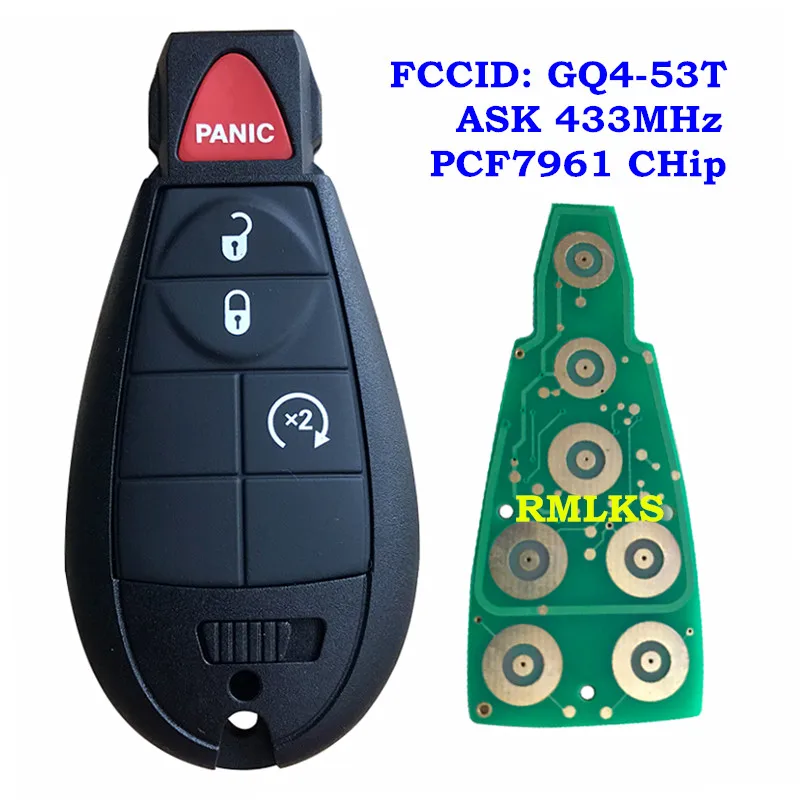 

Брелок для дистанционного ключа, 433 МГц, чип PCF7961 для Chrysler, Jeep, Dodge, RAM, дистанционный ключ 2013-2019, 3 4 кнопки