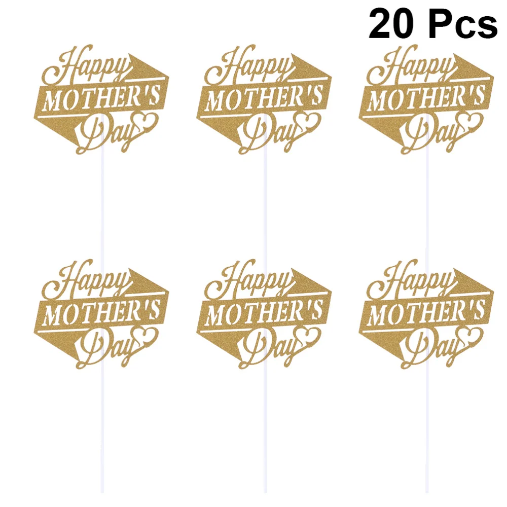 

20pcs Happy Mothers Day Cake Toppers Party Cake Decoration Glitter Cupcake Picks Party Supplies