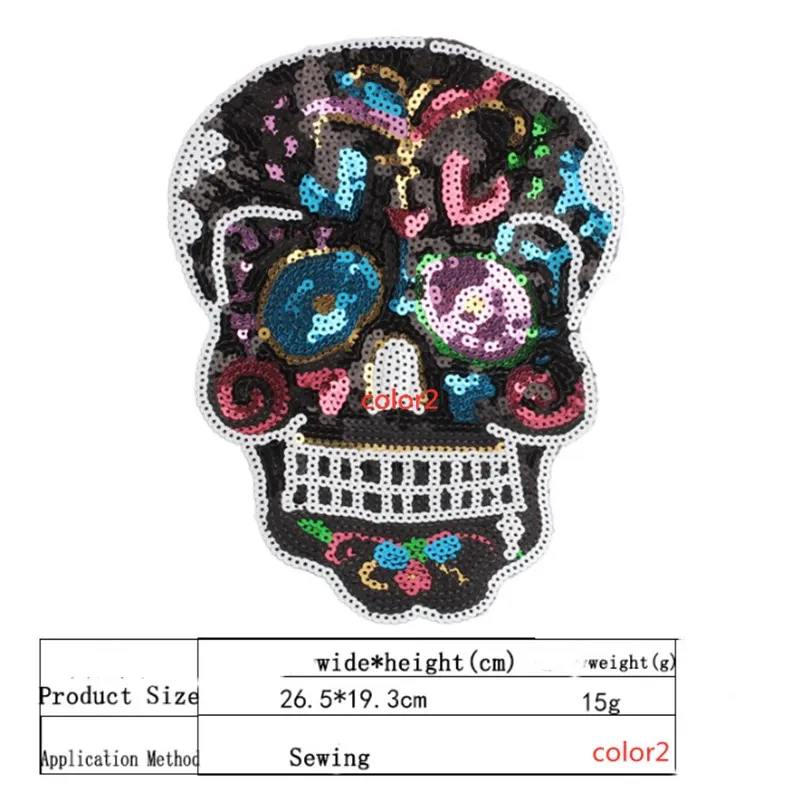 Новый большой мультяшный череп с блестками и вышивкой нашивка для одежды