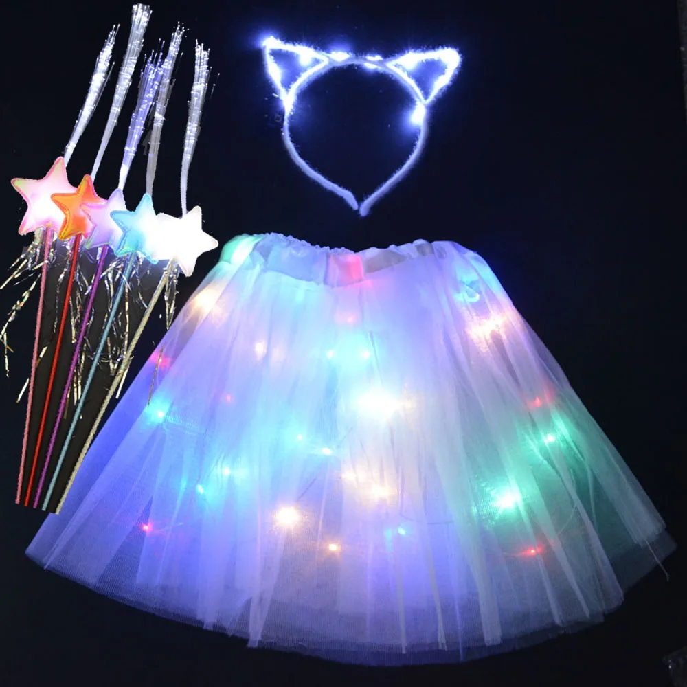 

Girl Light Tutu Led Skirt Glow Cat Ear Bunny Headband Fairy Costume Fancy Dress Party Birthday Gift Navidad Christmas Decoration