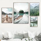 Лес Картина горная лодка озеро завод бобра Wall Art Холст Картина Nordic Плакаты и принты настенные картины для Декор в гостиную