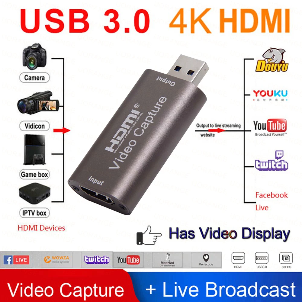 

HDMI Mini 4K 1080P HDMI To USB 3.0 Video Capture Card Game Recording Box for Computer Youtube OBS Live Streaming Broadcast