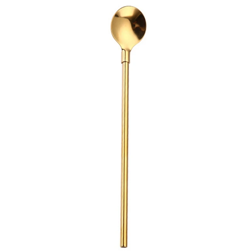Stainless Steel Friendly Drinking Straw Spoon With Long Handle Milk Tea Spoon Kitchen Tableware Colorful Straw