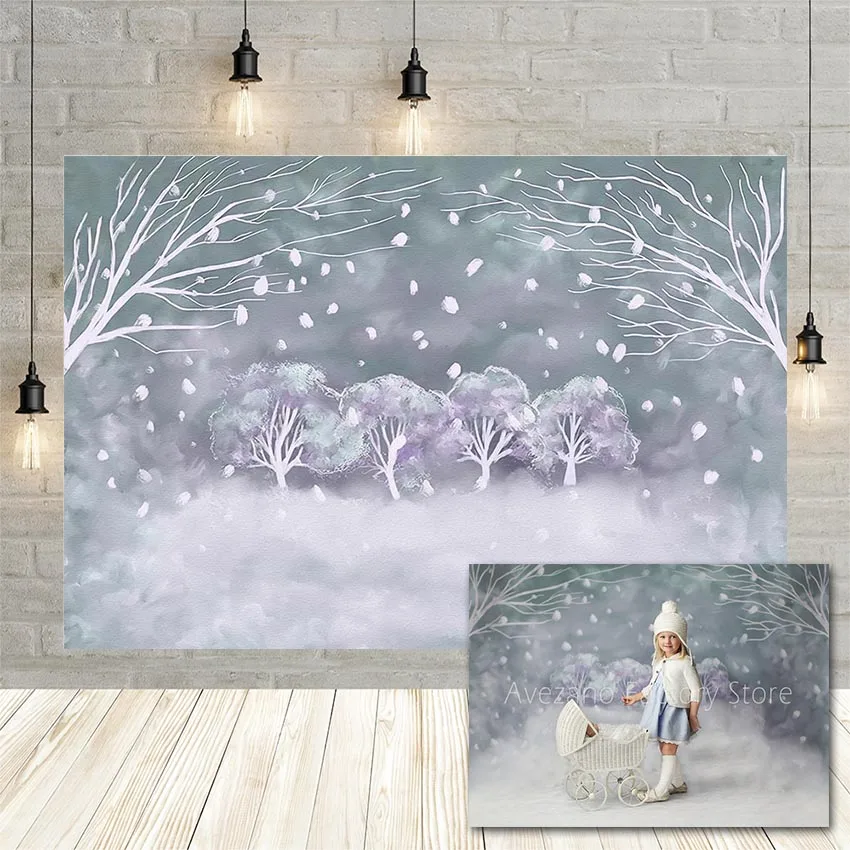 Avezano зимний фон для фотосъемки окрашенный серый лес Снежинка детский портрет