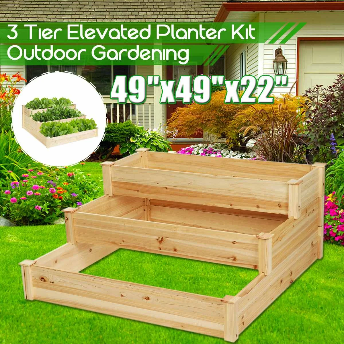 

3 Tier Fir Wood Garden Bed Resists Rotting Backyard Patio Grow Flowers Vegetable Raised Garden Planting Box For Greenhouse Yard