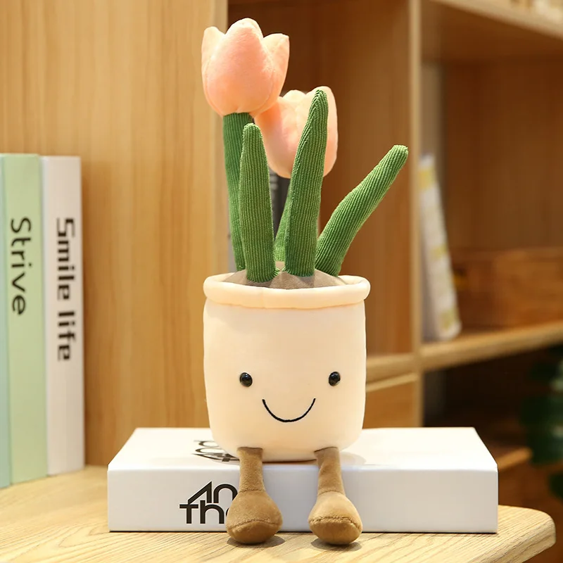 

35cm Lifelike Tulip Succulent Plants Plush Stuffed Decoration Toy Soft Bookshelf Decor Doll Potted Flowers Pillow For Girls Gift