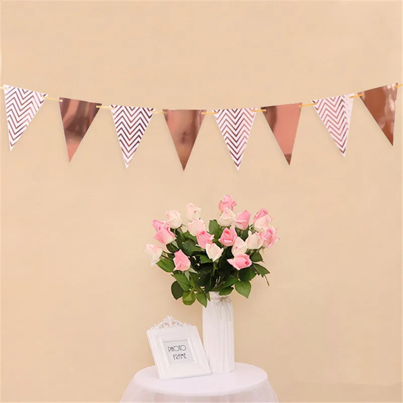 Rose gold 12 Flag Gold Silver Banner Garland DIY Glitter Bunting Paper Birthday Banner for Home Event Party Wedding Party Decoration - Цвет: Rose gold