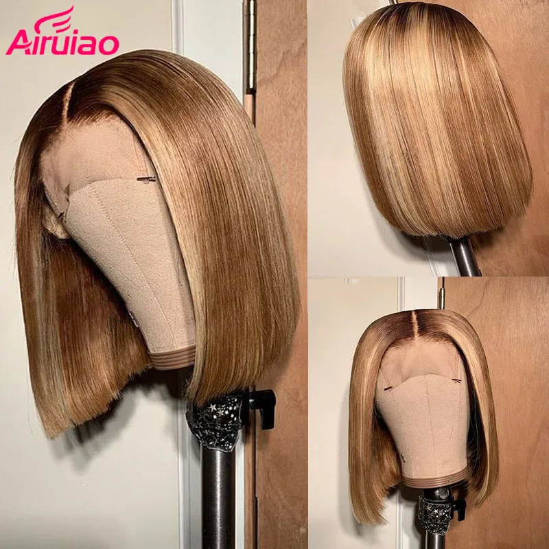 

Highlight Blunt Cut Short Bob Lace Frontal Wigs Human Hiar 613 Colored Honey Blonde Brazilian Straight HD Lace Frontal Wig Remy