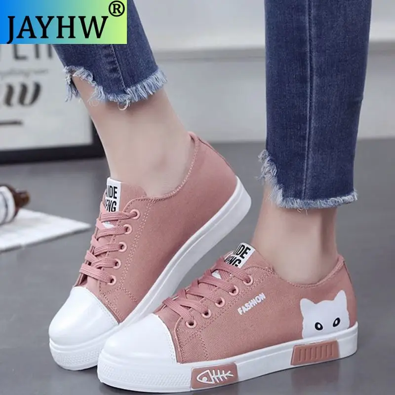 

Женские кроссовки JAYHW с круглым носком, весенне-осенняя модная повседневная обувь на платформе, с мультяшным котом