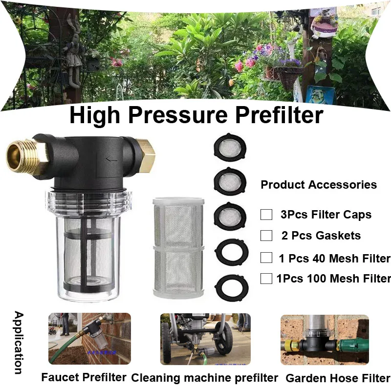 

40/100 Mesh 3/4'' High Pressure Washer Front Filter Attachment Washers Pump Inlet Filter Garden Hose Metal Filter Faucet Filter