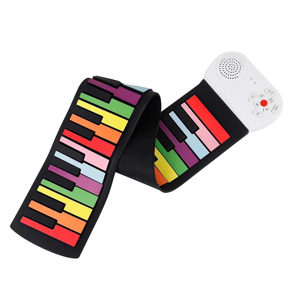

Roll Up Piano 49 Keys Silicone Portable Foldable Colorful Soft Keyboard Electronic Piano Rainbow Key Rechargable