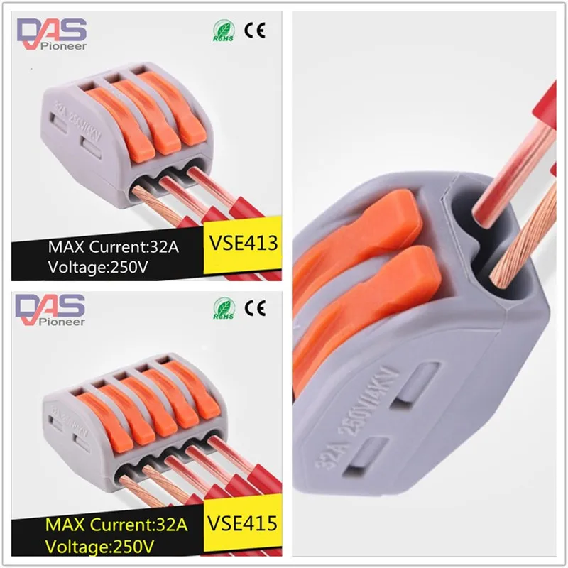 

25 шт. VSE 212 213 215 10 шт. 2P + 10 шт. 3P + 5 шт. 5P Универсальный Компактный соединитель провода Клеммная колодка