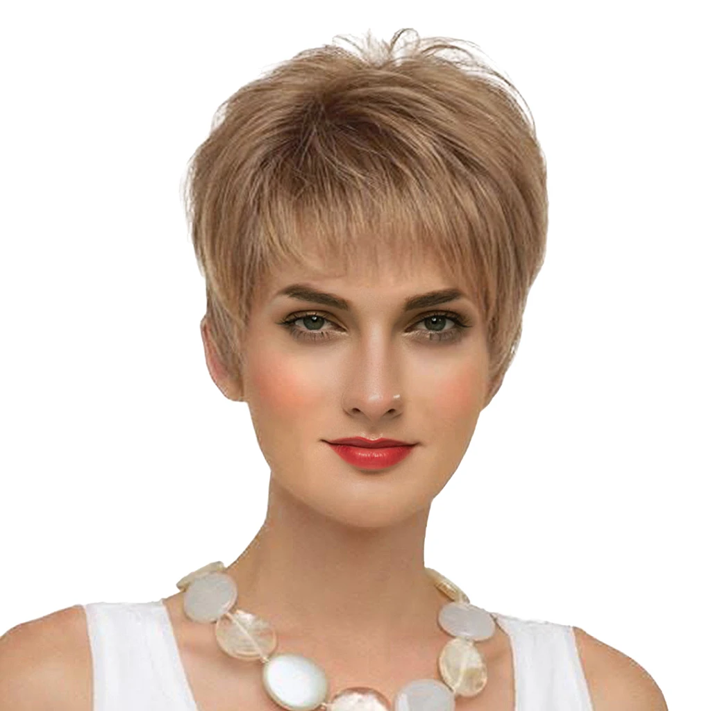 8 дюймов короткие прямые парики человеческих волос Pixie Cut шикарный парик для женщин с челкой-коричневый/винный красный/золотой/светло-Золотой/Серебряный опционально
