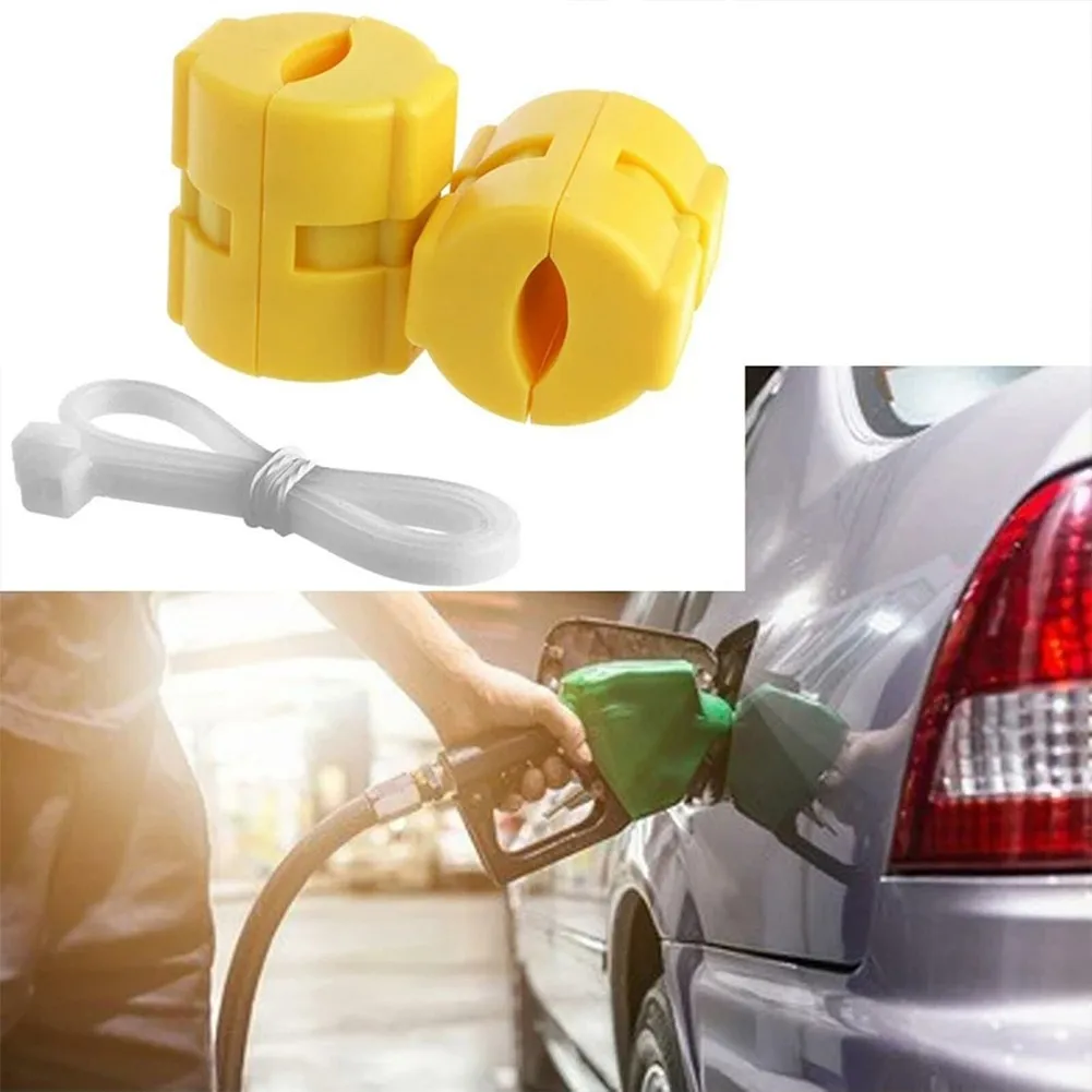 

2PCS Car Magnetic Fuel Saver Economizer Saving Universal Gasoline Saver Vehicle With 2 X Tighten Band Yellow ABS Save Fuel