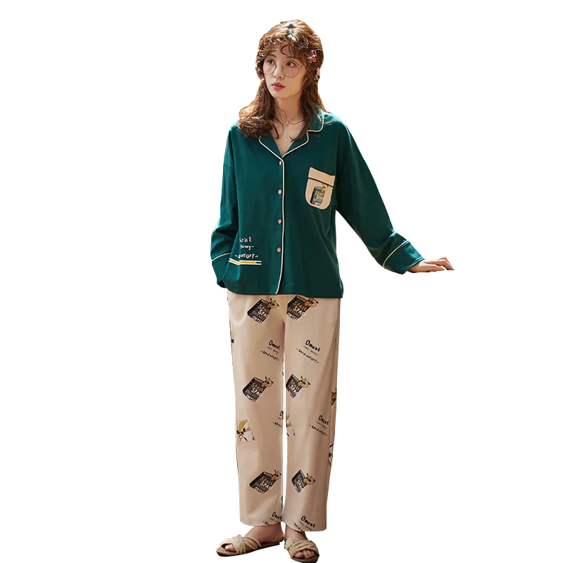 

BZEL Letter Pattern Sleepwear Cotton Pajamas For Woman Loose Comfortable Nightwear Leisure Homewear Cardigan Pijamas Suit Nighty