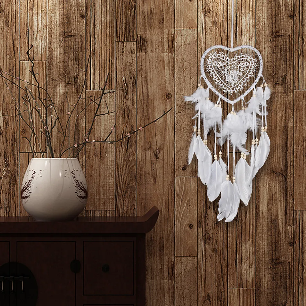 

Ornament Gift Hanging Art Gifts Handmade Lace Dream Catcher Feather Bead Hanging Decoration Dreamcatcher Heart Wind Chimes