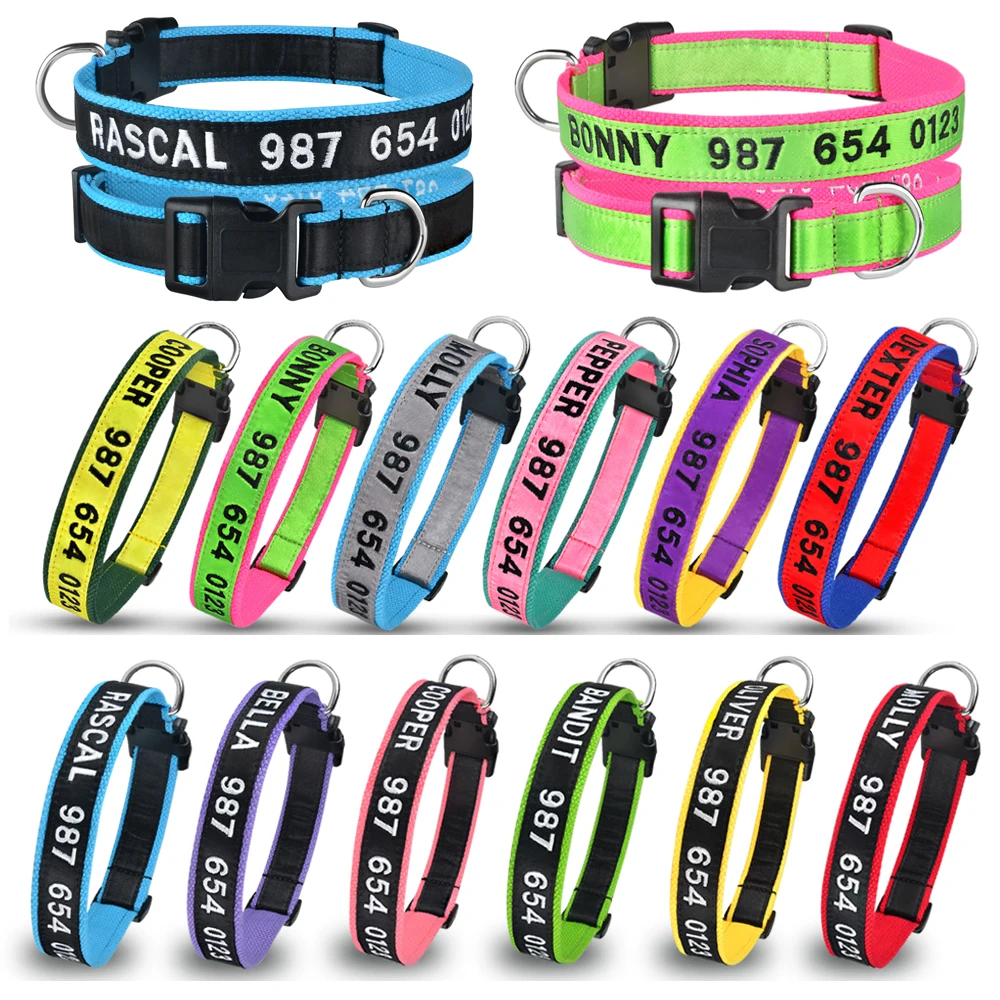 

Airuidog Personalized Embroidered Nylon Dog Collars Customized Puppy ID Name Pet Collar for Small Medium Large Dogs Adjustable