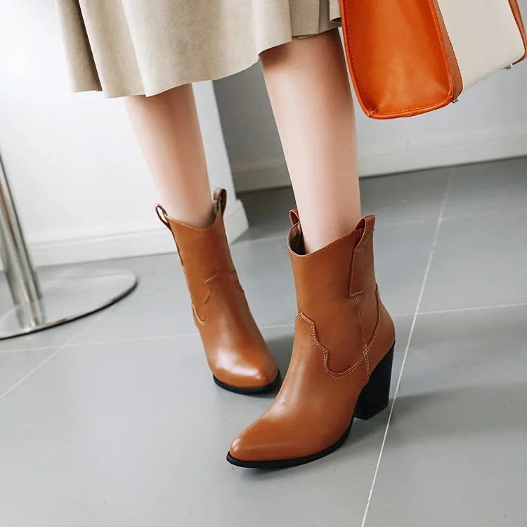 Сапоги женские на танкетке заостренный носок высокий каблук квадратный для