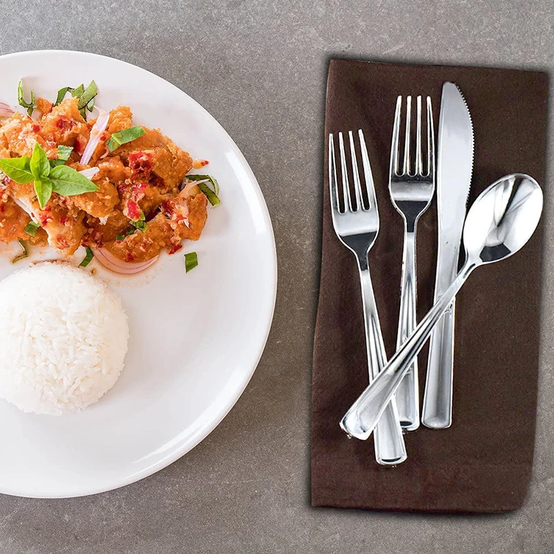 

200 Silver Plastic Tableware Disposable Tableware, 100 Forks, 50 Knives, 50 Spoons-Heavy Cutlery Utensils (Silver) For Banquets,