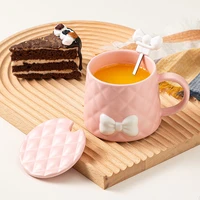 bow mug with lid and spoon home large capacity lovely nordic girl heart shaped ceramic water cup set