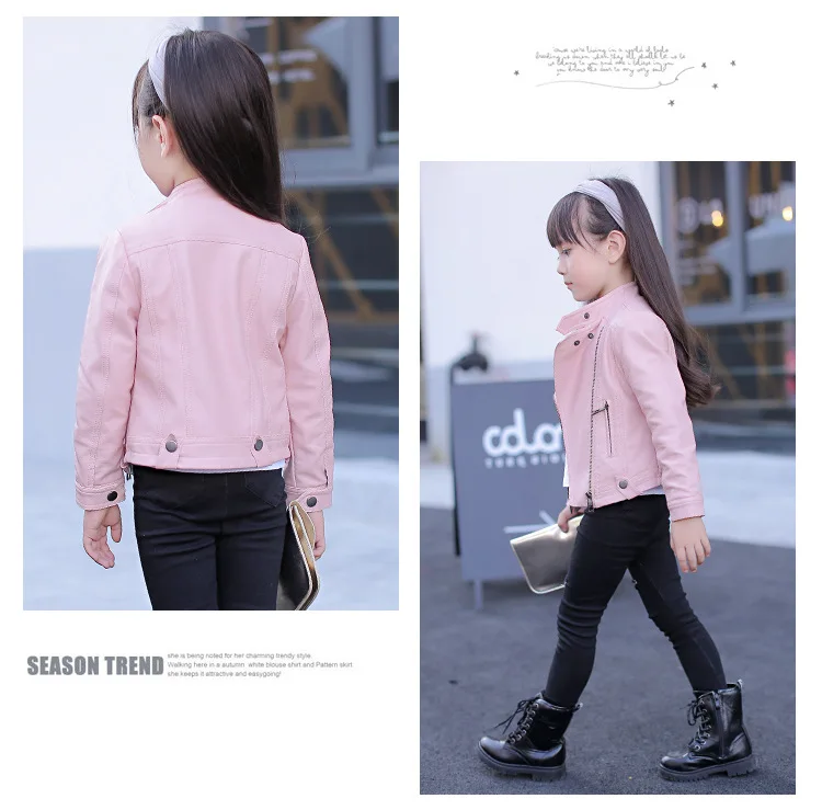 Girls Pu Zipper Jackets Cool Jacket For Girl 3-12 Years Kids Classic Collar Coats Teen Windbreaker Clothing Children's Outerwear | Детская