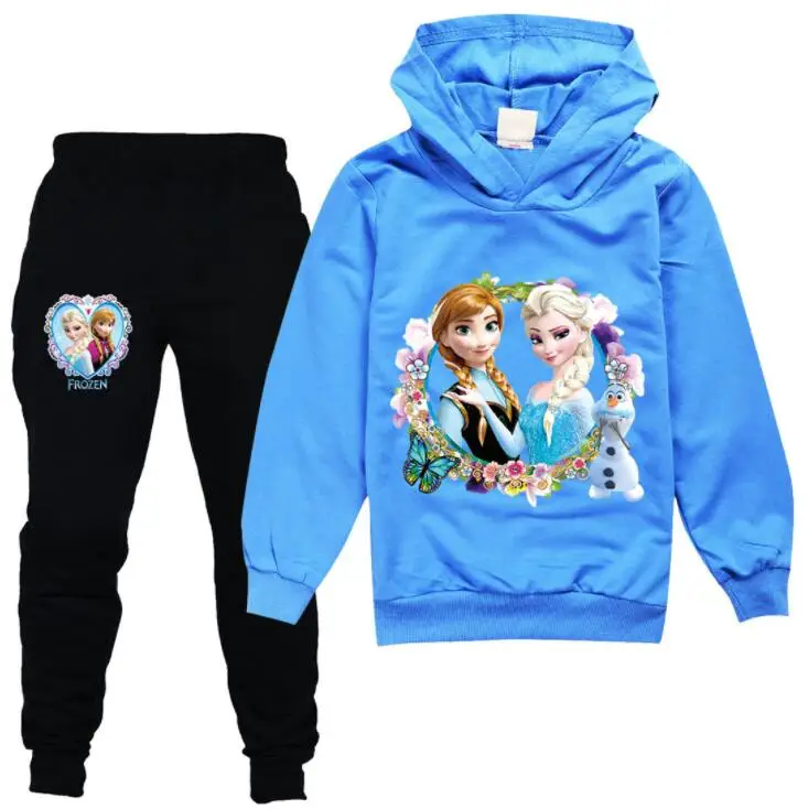 Disney Spring Autumn Cartoon Frozen Anna Elsa Sweatshirt+Pants 2 PCS Set Baby Girls Clothing Hoodies Tracksuit Suits | Детская одежда и