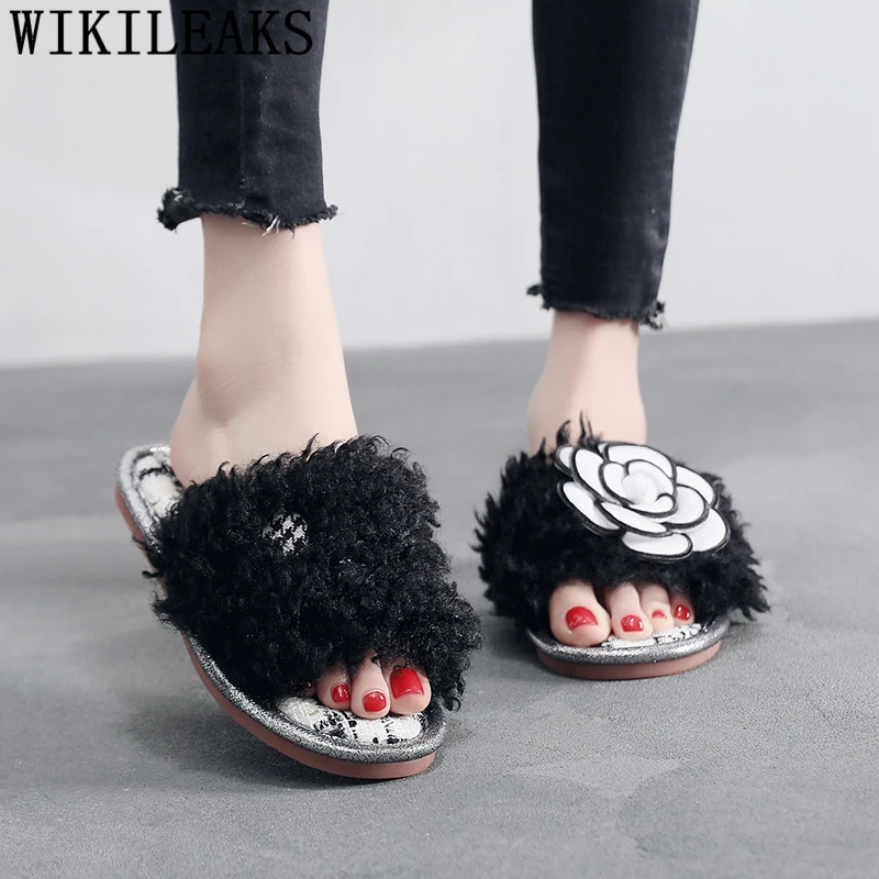 

fluffy slippers ladies plush slippers fashion new women spring plush outdoor flat slippers women shoes fur slides buty damskie