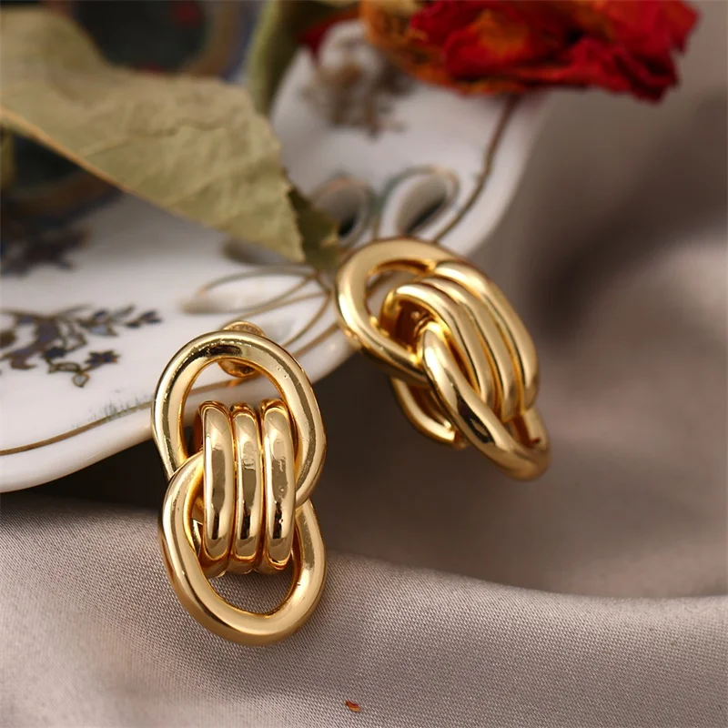 

FNIO Fashion Vintage Earrings For Women Big Geometric Statement Gold Metal Drop Earrings 2021 Trendy Earings Jewelry Accessories