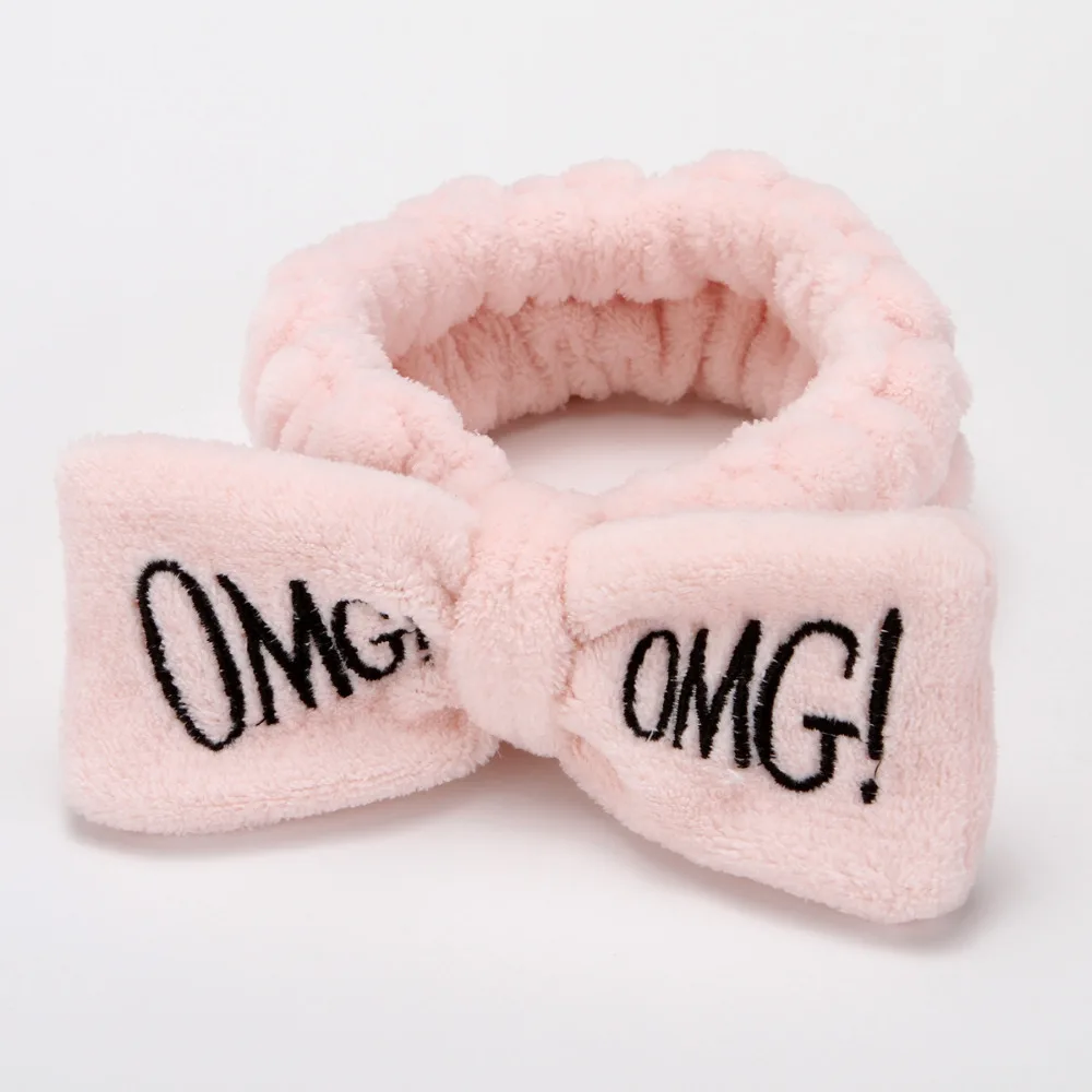 light pink OMG буквы Женская Бабочка бант модная повязка для волос мытье лица головная повязка Головные уборы для девочек повязки для волос коралловый флис аксессуары для волос - Цвет: light pink