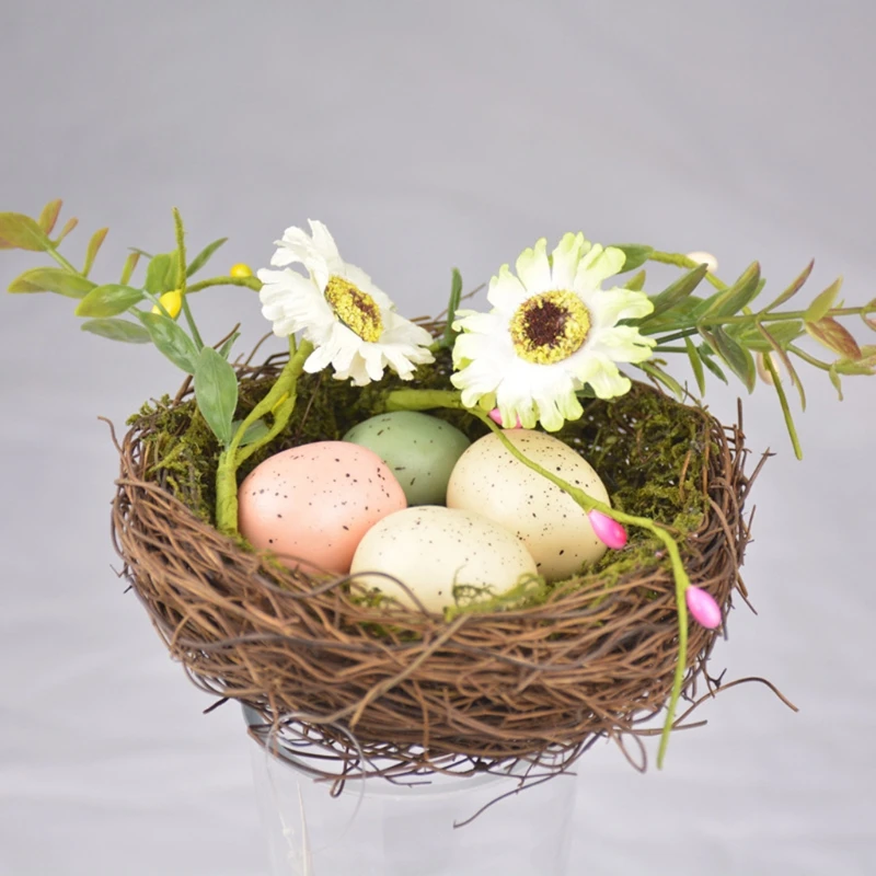 

Natural Rattan Simulation Bird Nest Foam Bird Egg Flower Easter Decor Prop DIY 69HF