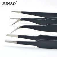 junao top quality tweezers bendstraight tool stainless steel industrial anti static cross clamp sewing diy craft make assist
