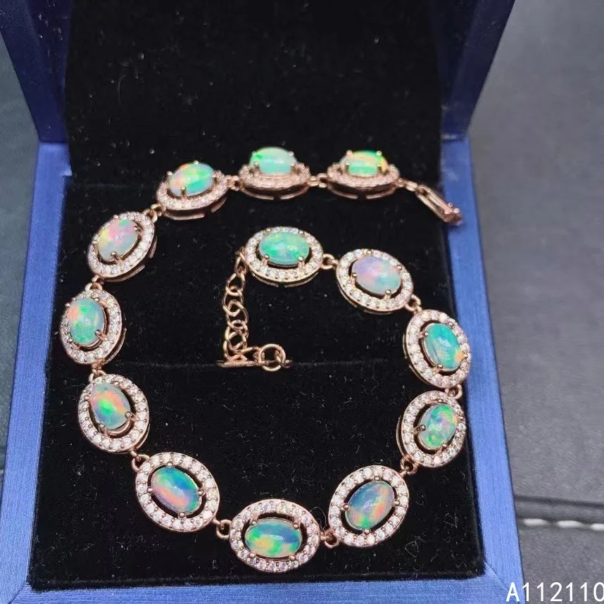 Fine Jewelry 925 Sterling Silver Inset With Natural Gemstone Women's Luxury Fashion Oval White Opal Hand Bracelet Support Detect