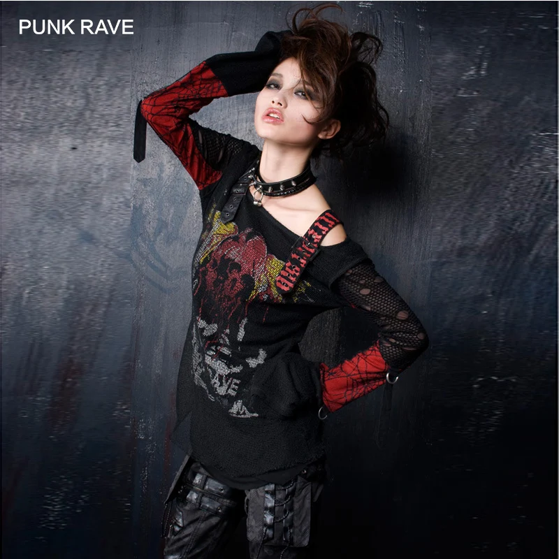 Панк рейв женский Готический кардиган с длинными рукавами принтом Футболка