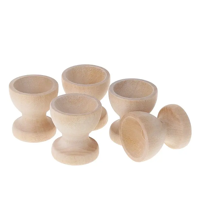 

5PCS Nontoxic Simple Unpainted Portable Kitchen Tools Egg Cup Wood Storage Holders for Kitchen Decoration Eggs Hotel Restaurant