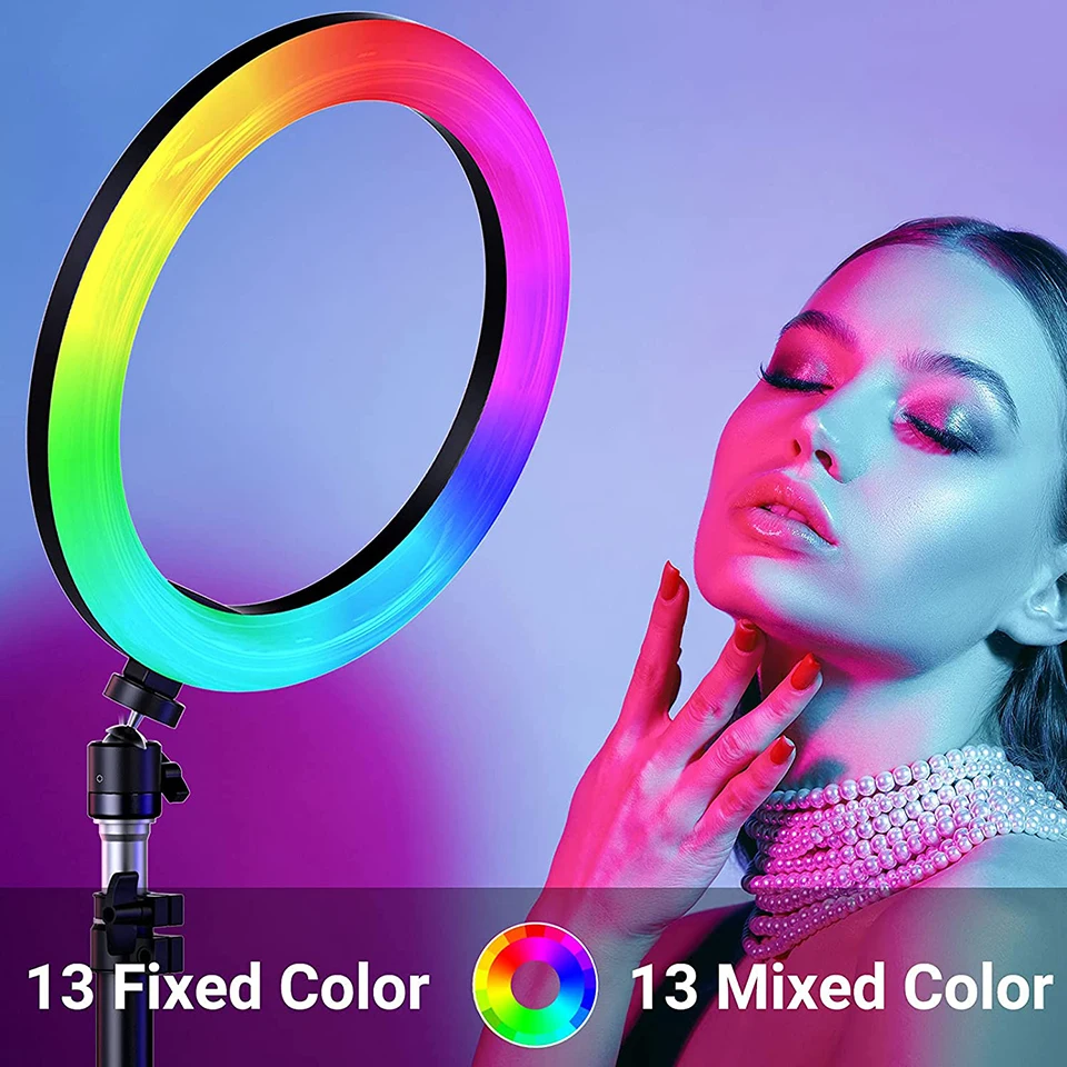 Tanie Selfie Lampa Pierścieniowa 26cm RGB Wypełnienie LED RingLight Lampa Do Selfie Oświetlenie Fotograficzne Uchwyt Na Telefon Stojak Trójnóg Na Wideo Youtube Na żywo