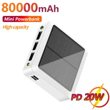 Mini Solar Large Capacity 80000mAh Power Bank Phone Charger Portable Fast Charging External Battery for IPhone Xiaomi Samsung