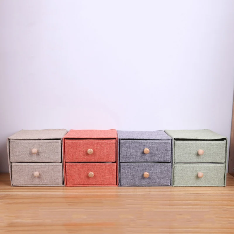 

With Wooden Handle Double Storage Box Linen Storage Organizer Household Foldable Fabric Drawer Desktop Cosmetic Storage Drawer