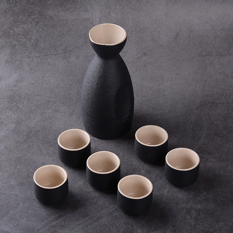 

NEW 7Pcs Vintage Ceramic Sake Pot Cups Set Japanese Style Hip Flasks Home Kitchen Office Flagon Liquor Cup Drinkware Creative
