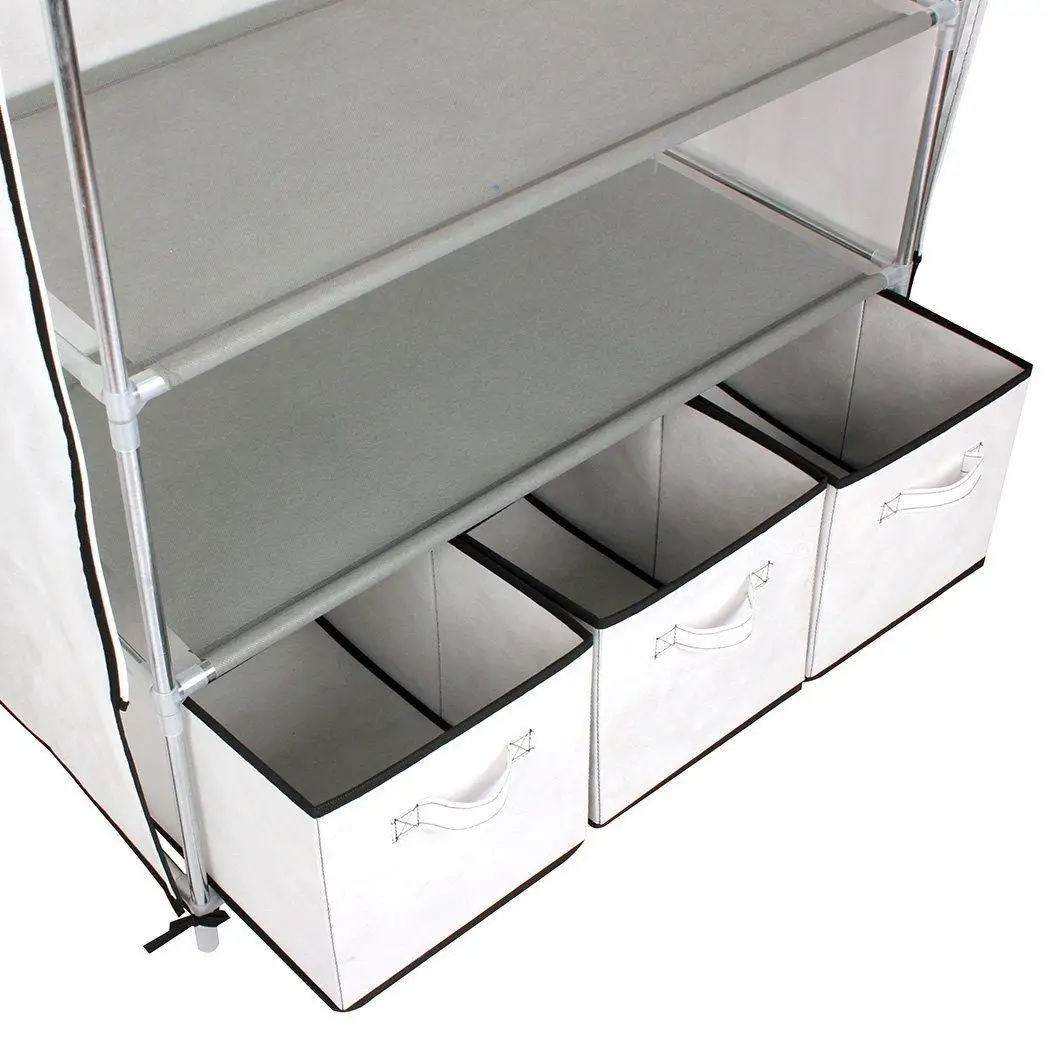 

Portable Clothes Closet Rolling Door Wardrobe Sturdy Rust-Proof Stainless Steel Frame Fabric Cover Storage Organizer with Drawer