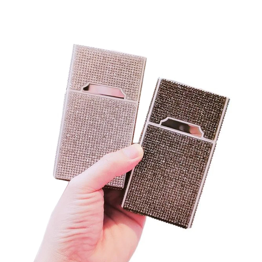Women Diamond-Studded Cigarette Case With Usb Lighter Thin 5.2mm And Normal 7.6mm Cigarettes Cute Portable Pink Box